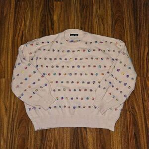 Shein Oversized Pink Sweater with Rainbow Dots Womens Size Medium